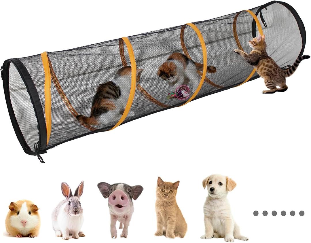 Cat Play Tunnel for Indoor and Outdoor, Kitty Play House, Cat Enclosures Easy to Connect with Cat Tent with Two Zipper Doors Outside Pet Enclosure (Fun Run Cat Tunnel),Orange 1 Pack