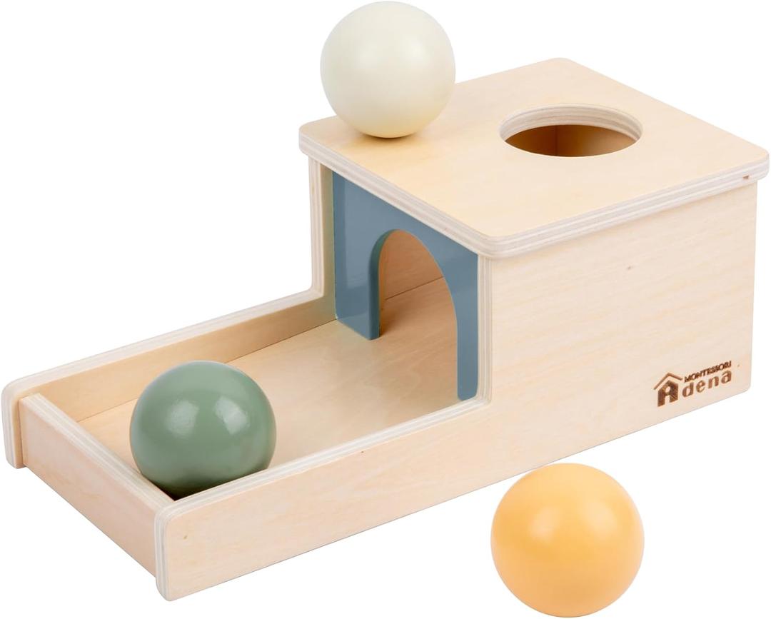 Adena Montessori Wooden Toy for 6-12 Month Baby 3 Balls, Object Permanence Box with Tray Colorful Learning Education Toy for Toddler Kid 1-2 Year Old, Preschool Developmental Girl and Boy Gift