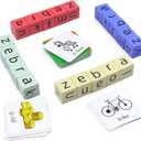 Word Spelling Games, Matching Letter Game for Kids, 20 Wooden Alphabet Blocks with 54 Flashcards, Preschool Learning Activities Toys, Montessori Educational Toys Gifts for Kids Ages 3-8