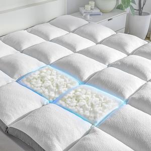 Memory Foam Mattress Topper Full - Pillow Top Mattress Topper Full Size, Soft Plush Bed Pad for Pressure Relief and Back Support, White, Oeko-TEX Certified - 2000GSM