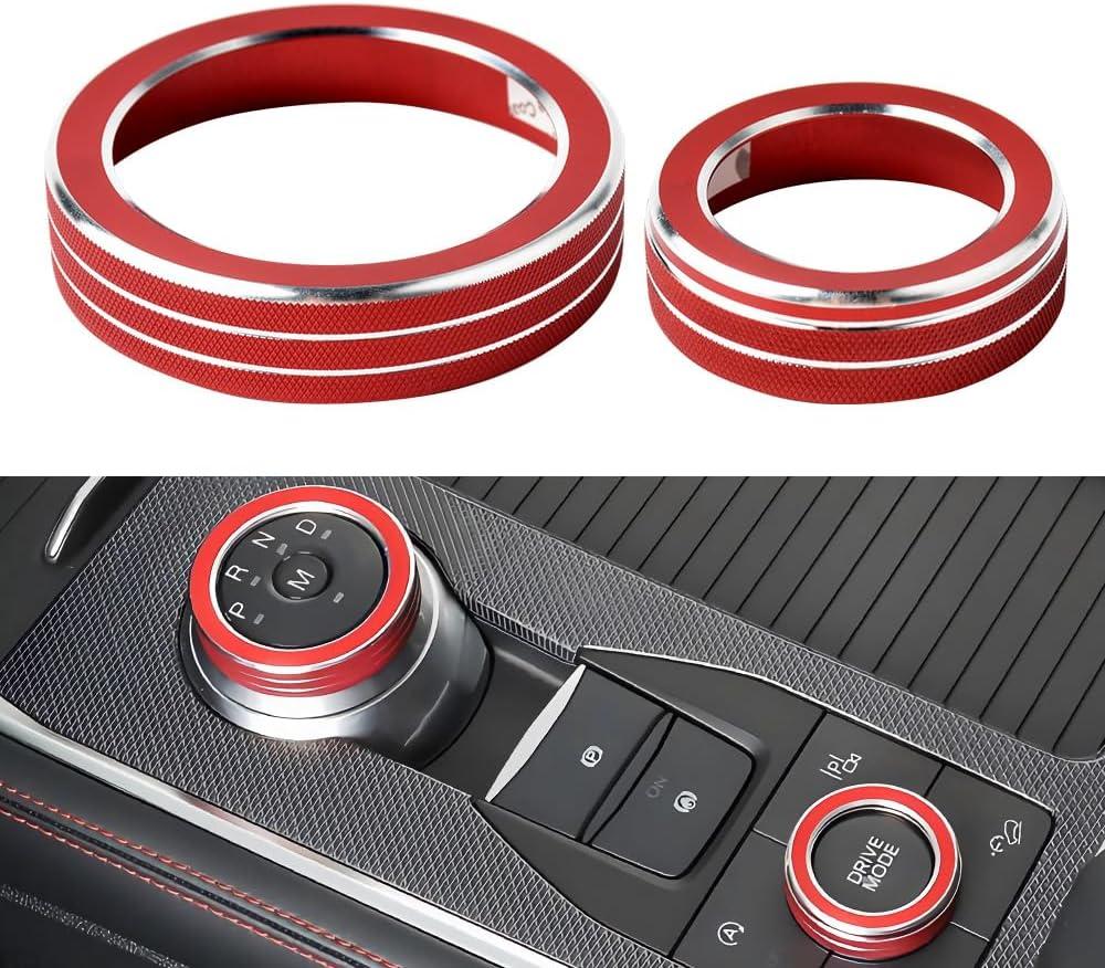 LECART Car Interior Accessories Fit for Ford Explorer 2024 2023 2022 2021 2020 PRND Shift Knob & Drive Mode Knob Covers Auto Decoration Stylish Metal Decal Decor Trims Red 2Pcs