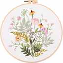 Meecaa Yellow Flower Leaves Embroidery Kit Starter Set, Hand Embroidery Set,Pattern Printed Cross Stitch Set for Beginner Adults, with Embroidery Hoop and Instructions (Flower 1)