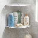 2 Pack Corner Shower Shelves, 304 Stainless Steel Corner Shelf Bathroom with 6 Hooks 40 lbs Heavy Duty, Durable for Inside Shower Brushed Nickel Drilling InstallationWhite