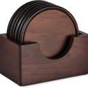 Wood Coasters with Holder, GOH DODD Set of 6 Walnut Wooden Coaster Tabletop Protection for Drinks Coffee Table Home Kitchen Office Bar Living Room Decor Housewarming Gifts Wedding Party