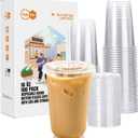 Turbo Bee 100 Pack - 16 OZ Round Bottom Plastic Cups with Lids and Straws, Disposable Clear Iced Coffee Cups with Lids for Cold Drinks and Beverages