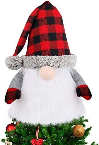 D-FantiX Gnome Christmas Tree Topper, Tomte Gnome Christmas Ornaments Santa Gnomes Plush Scandinavian Christmas Decorations Holiday Home Décor with Plaid Hat