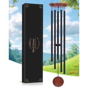 Toodour 60" Extra Large Memorial Wind Chimes for Outside, Deep Tone Wind Chimes with 6 Heavy Tubes, Unique Sympathy Wind Chime for Outdoor Garden Patio Yard Lawn - Black
