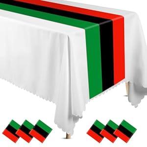 Hotop 6 Pcs Juneteenth Table Runners Plastic Black History Month Table Runner 14 x 108 Inch Green Black Red Table Runner Disposable Table Decor for Home African American Independence Party Supplies