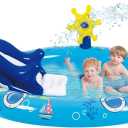 Kiddie Pool with Slide Inflatable Play Center Wading Lounge Kids Pool, Marine Life Sprinkler, Water Game Play Center for Kids 80" x 60" x 25"