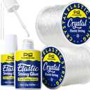 FANDAMEI Elastic String for Bracelets Making Kit, 1mm&0.8mm Clear Bracelet String, Stretchy String with 24g Jewelry Glue for Elastic String & 2 Beading Needles for DIY Necklaces, Bracelets & Jewelry