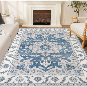 GATWOBR Living Room Rug 5x7 Machine Washable Navy Blue Vintage Bedroom Rugs with Rubber Backing - Oriental Large Indoor Soft Floor Carpet for Dining Room Under Table Home Office