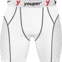 Youper Adult Elite Compression Padded Sliding Shorts w/Cup Pocket for Baseball, Football (X-Large, White Grey Red)
