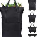 Reusable Grocery Bag on Wheels Shopping Bag with Wheels, Detachable Roller Tote Bag, Luggage Bag, used for Shopping, Camping, Traveling, Giving Gifts to Friends, Large Capacity, Black
