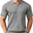 COOFANDY Men's Zipper Polo Shirts Short Sleeve Ribbed Knit Polo T Shirts Fashion Casual Golf Shirts (Medium)
