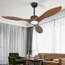 52 Inch Brown Wood Ceiling Fan with Light and Remote, 6 Speed and Reversible DC Motor, 3 Blade Low Profile Flush Mount Modern Wood Ceiling Fans for Living Room Bedroom Outdoor Patio