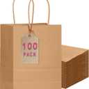 qiqee 100-Packs Brown Paper Gift Bags with Handles Bulk 7.6"x4.75"x10.5" Medium Size Gift Bags Multiple Uses
