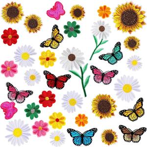 Canlierr 36 Pieces Flower Iron On Embroidered Patches Sunflower Cute Sew On Applique Patches for Clothing Large Colorful Decorative Patches for Clothes Dress Hat Jeans DIY(Vivid Style)