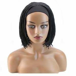 Headband Braided Wigs for Black Women Heat Resistant Fiber Soft Synthetic Short Bob Box Braided Wig African American Braids Wigs with Headband (10 inches)