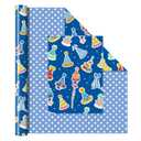 WERNNSAI Happy Birthday Wrapping Paper Roll - 1 Roll 17”x 33 ft Boy Birthday Hat Wrapping Paper Baby Blue Gift Packing Supply Baby Shower Party Wrap Decor Favor, Reversible