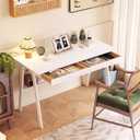 Solid Wood Desk with Drawers - 47.2 Inch Writing Desk with Drawers & Storage Shelf, Simple Modern Study Table, Home Office Computer Desks for Bedroom & Home, White Desks, 47.2 in W x 21.7 in D