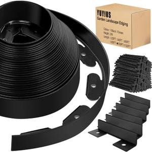 Landscape Edging - Garden Edging Border 100FT 2IN Tall with 150 Stakes, No Dig Lawn Edging for Landscaping for Garden Bed, Yard, 0.15" Thick Flower Bed Border Edging with Connector for Outdoor (BLACK)