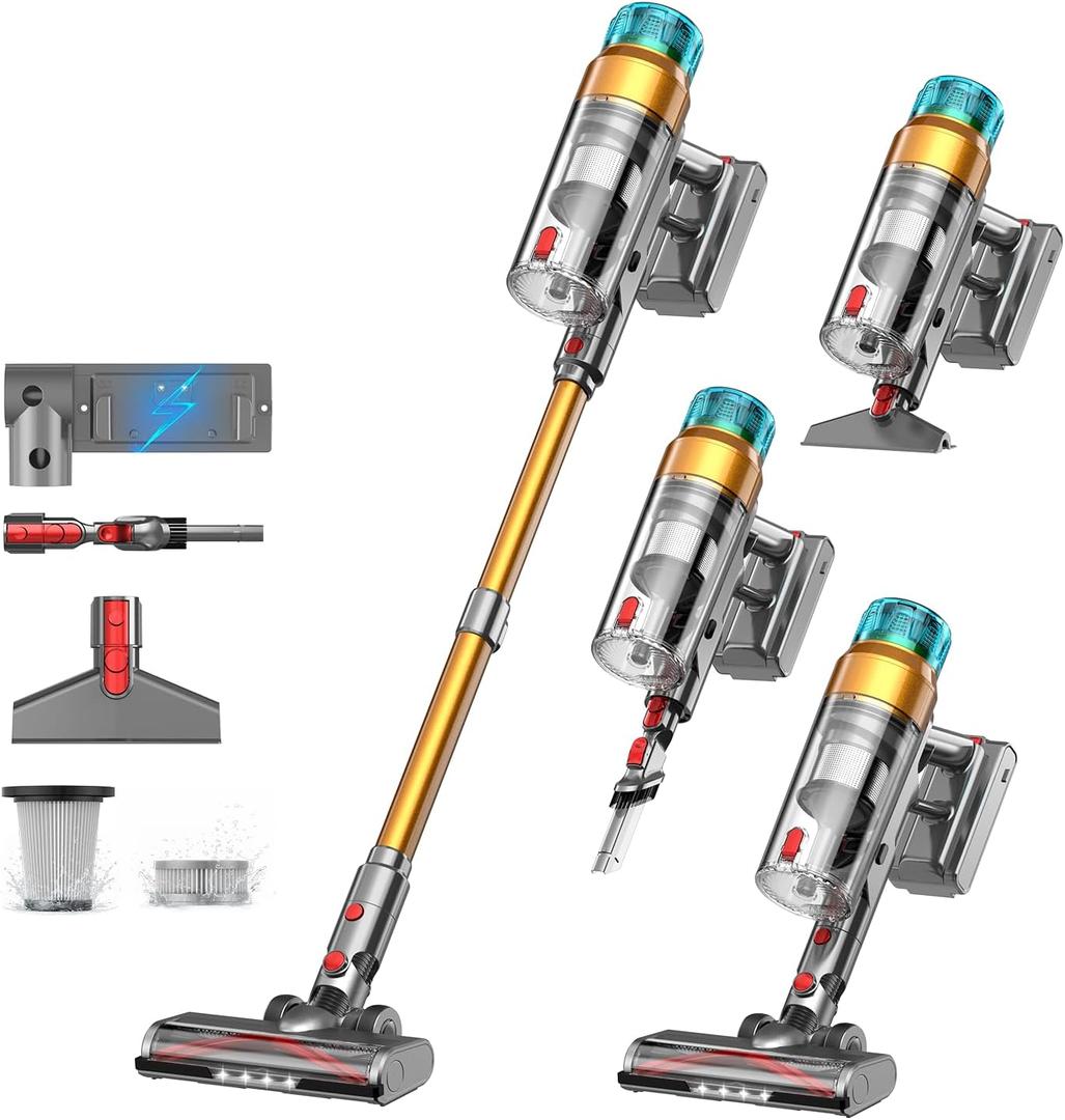 Cordless Vacuum Cleaner 500W 50Kpa Stick,Up to 55Mins, Vacuum Cleaner for Home Rechargeable Wall Mount OLED Color Screen Anti-tangled Vacuum for Car,Hardwood Floor,Carpets,Pet Hair
