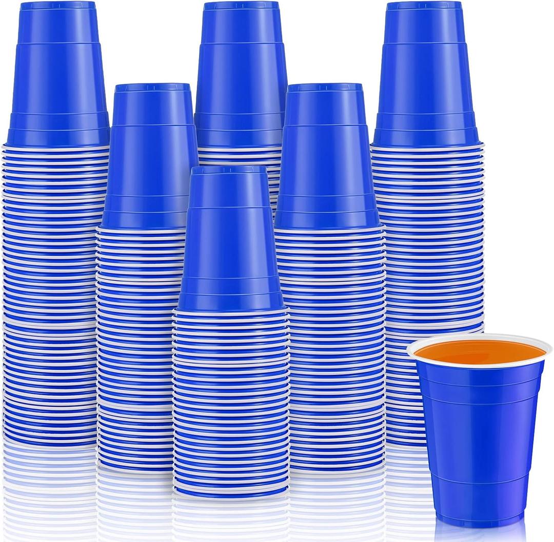 Lounsweer 100 Pack 16 Ounce Christmas Plastic Party Cups Disposable Heavy Duty Drinking Water Cups for Holiday Christmas Festival Wedding New Year Birthday Party Supplies(Blue)