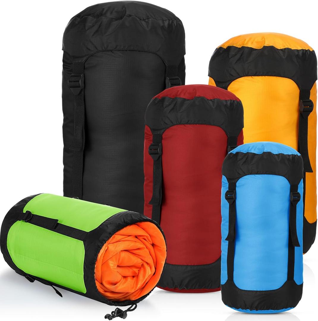 5 Pcs Compression Sacks for Backpacking 5L/10L/15L/20L/35L Camping Sleeping Bag Stuff Sack Water Resistant Sleeping Bag Storage Sack for Space Saving Hiking Gear (Classic Colors)