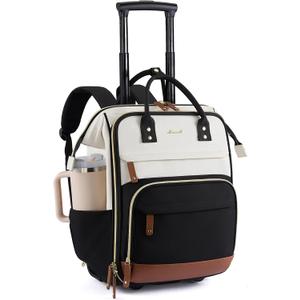 LOVEVOOK Rolling Backpack for Women, Backpack with Wheels for Travel, 17 Inch Laptop Rolling Bag, Underseat Carry On Luggage Water Resistant Roller Bookbag for Work Business College Teacher