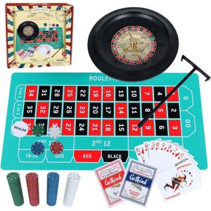 GOTHINK Roulette Wheel Game Set, Includes 10-inch Gambling Wheel, 200 Chips, Rake, 2Balls and Texas Holdem Poker, Perfect for Parties and Holidays, Get for a Fun Casino Night!
