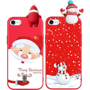 RUMDEY 2 Pack Cute Christmas Case for iPhone 8/7/SE 2020/SE 2022",Red 3D Doll Santa Snowman Merry Christmas Pattern Soft Silicone TPU Pretty Flexible Protective Funda for Kid Girls Women