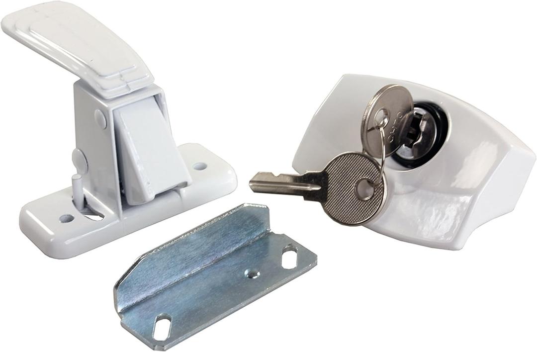 JR Products 11685 White Locking Camper Door Latch JR Products 11685 White Locking Camper Door Latch