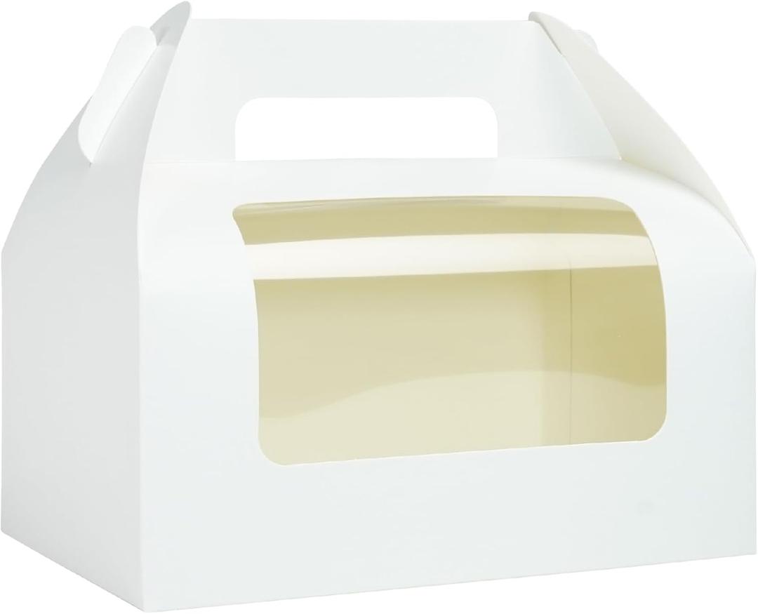 WholeMy 30 Pack 9x6x6 Large Gable Gift Boxes White Party Treat Boxes with Window Disposable Lunch Box Togo for Treats Meals Cookies Favors Goodies Gifting Baked foods