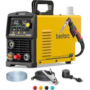 bestarc Pilot Arc Plasma Cutter, [LED Display][Air Sensor] 50A Plasma Cutter Machine 110/220V Dual Voltage, 1/2'' Clean Cut 3/4 Inch Max Cut, Post Flow Mesh, 2T/4T for Beginners DIY, Yellow