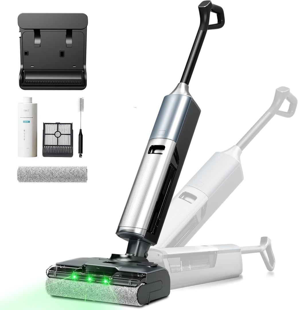 Wet Dry Vacuum Cleaner,Cordless Vacuum Mop Combo with Self-Cleaning,All in one Floor Cleaner Machine for Hard Floor,45kPa Suction 75 Mins Runtime Anti-Tangle,LED Light,180 Lay-Flat,Self Propelled