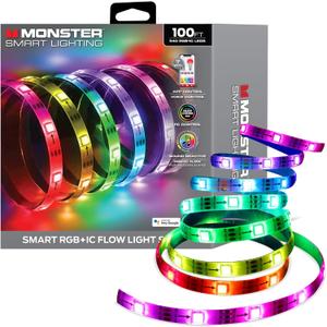 Monster Smart RGB+IC LED Strip Lights 100ft  Sound Reactive Strip Lights for Bedroom, App & Voice Control, RGB Light Strip for Room, Alexa Google Home, Razer Chroma Sync - 540 RGB+IC LED Lights
