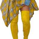 Women's Plaid Skirts High Waisted Knot Front Asymmetrical Hem Mini Skater Skirt (Yellow, L)