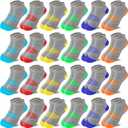 Boy Socks 24 Pairs Ankle Athletic Cotton Socks Half Cushioned Low Cut Sock Ankle Athletic Cotton Sock (7-10 Years)