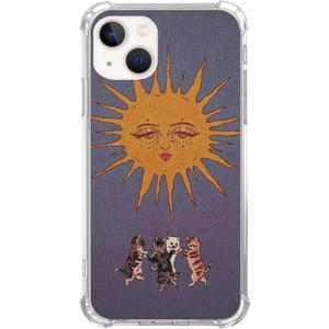 Hippie Sun Dancing Cats Phone Case for iPhone 14, Trippy Cats Dancer Under The Sun Cover for Women Men Girls Boys, Unique Trendy Design TPU Bumper Case for iPhone 14