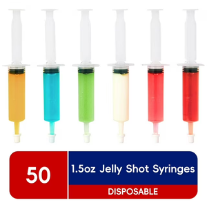 JOLLY CHEF 50Pieces 1.5 oz Clear Plastic Jelly Syringes Shot
