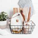 PATIKIL Kitchen Wire Basket, 4 Pack 11"L 9"W Pantry Organization Metal Storage Organizer Household Refrigerator Bin with Wood Handles for Cabinets Closets Bedrooms, Black