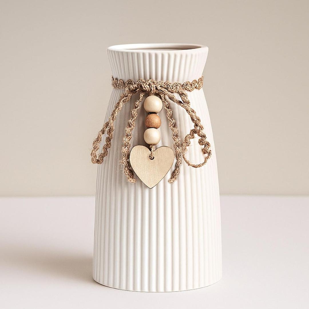 DomeStar White Ceramic Vase, 6.3" Tall Small Flower Vase for Pampas Grass, Home, Living Room, Dining Table, Farmhouse, Office Decor, Bedroom, Table, Kitchen Shelf, Minimalist Modern Home Decoration