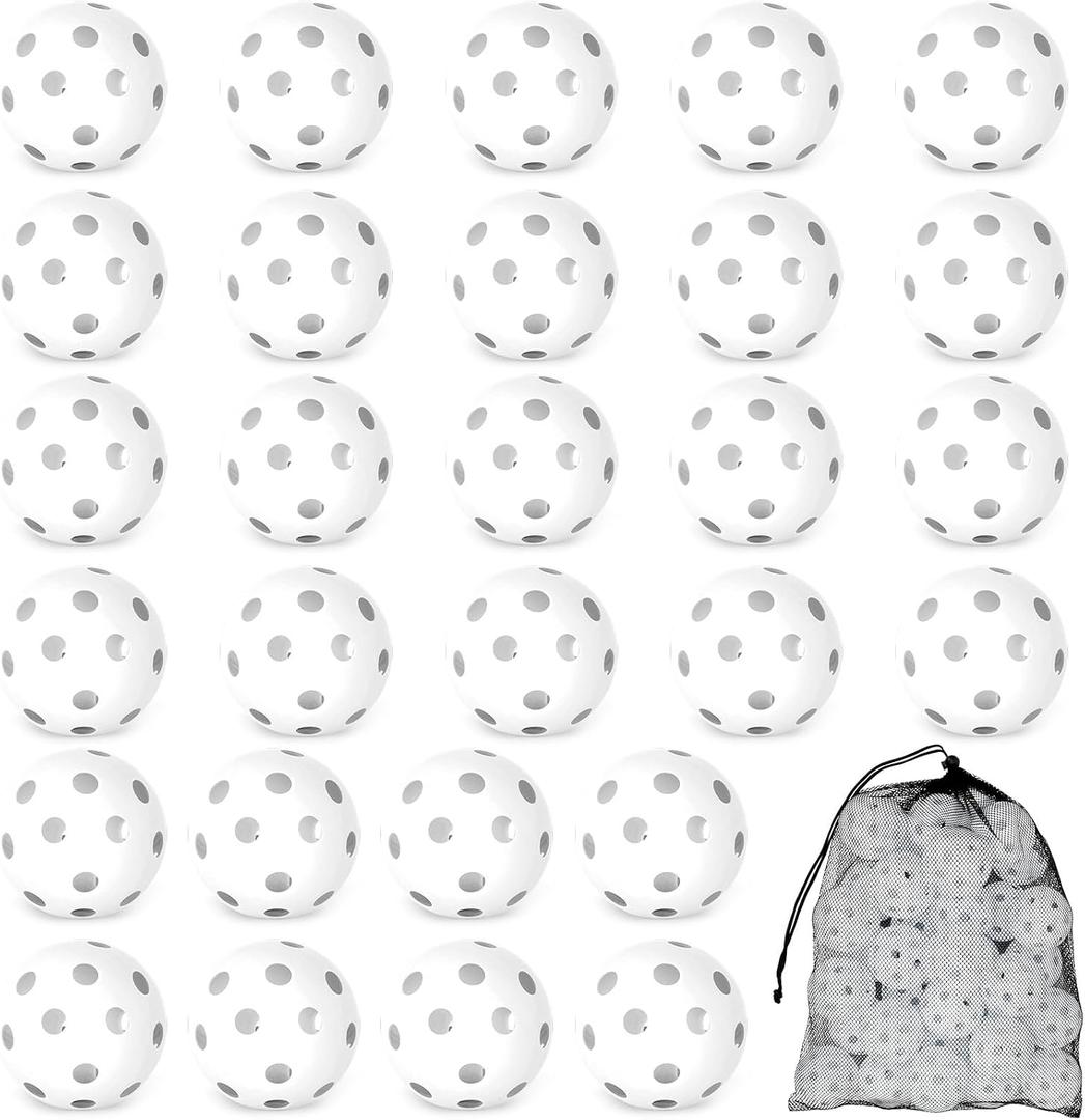 30 Pack Practice Baseballs For Hitting, 2.8 Inch Plastic Soft Baseballs for Practice Lightweight Soft Ball With Mesh Bag, Hollow Training Softball for Indoor Outdoor Sport Pitching Batting, White