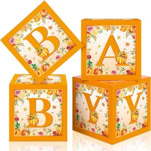 Liliful 4Pcs Little Pumpkin Baby Shower Decorations Baby Shower Boxes Fall Theme Baby Boxes with Letters Baby Letter Boxes Baby Shower Blocks Decoration for Girl Boy Baby Shower Birthday Gender Reveal