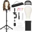 Relx Reinforced Wig Stand with Mannequin Head  Adjustable Wig Head Stand with Head for Wigs  Manikin Head Set for Cosmetology, black
