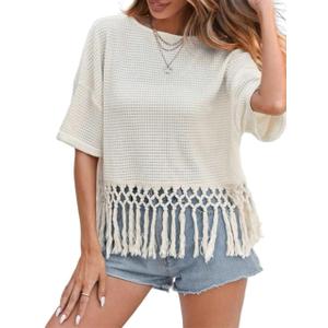 Womens Solid Color Round Neck Knitted T-Shirt Half Sleeve Summer Blouse For Women (Small)