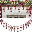 70.87 Inches Christmas Bells Garland with Red Velvet Bow Vintage Jingle Bell Hanging Decorations on String Rustic Rust Ornaments for Xmas Tree Mantle Fireplace Home Eave Wall Door Decor