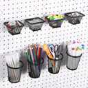 MorningRo 4 Set Peg Board Baskets and Bins Black Metal Pegboard Baskets and Wire Mesh Cup with Ring Hook Assortment Bin Holder Accessories for Organizing Storage Office Garage