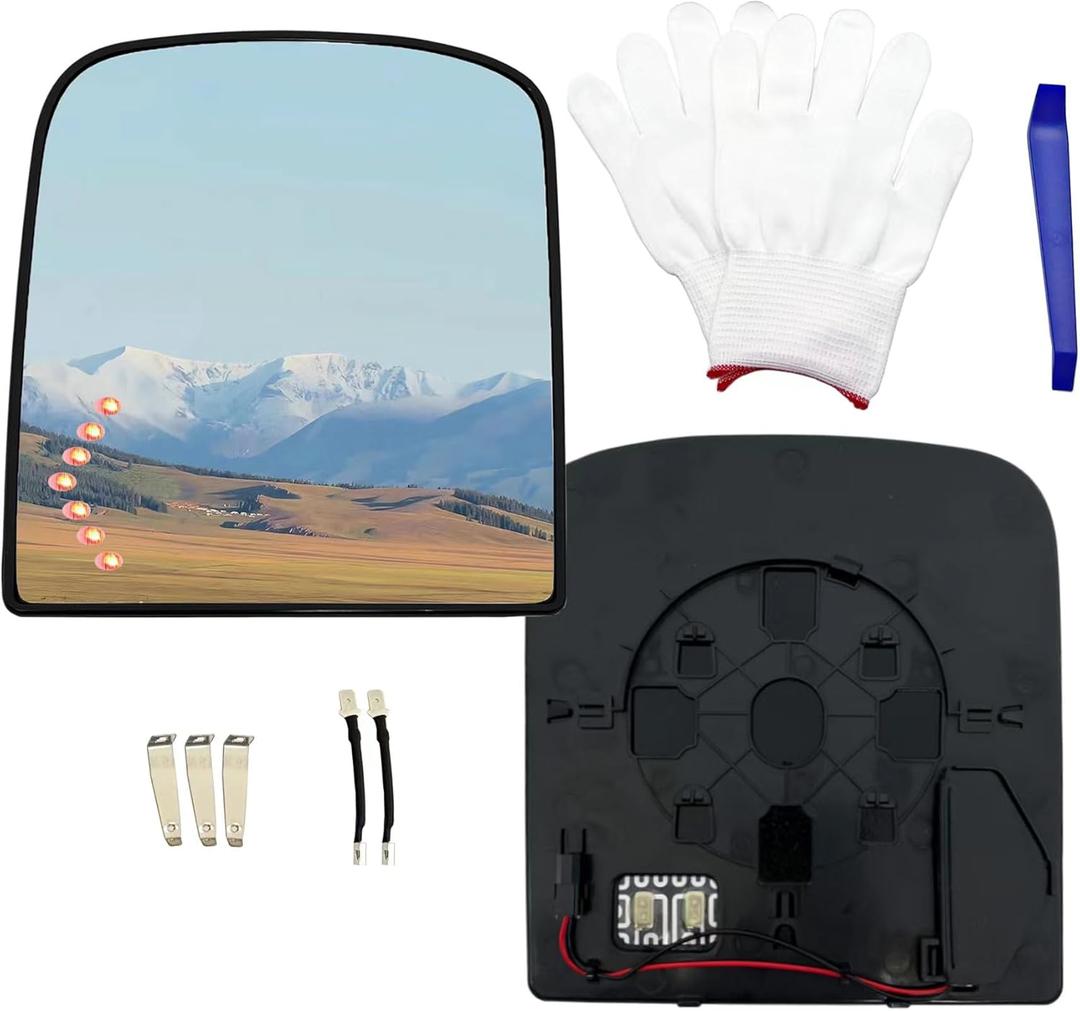 Left Side Mirror Glass Replacement for 2007-2018 Chevrolet Chevy Silverado 1500 2500 3500 HD, Suburban,GMC Sierra, Yukon 1500 2500 XL With Heated and Towing Mirror,LED Arrow signal