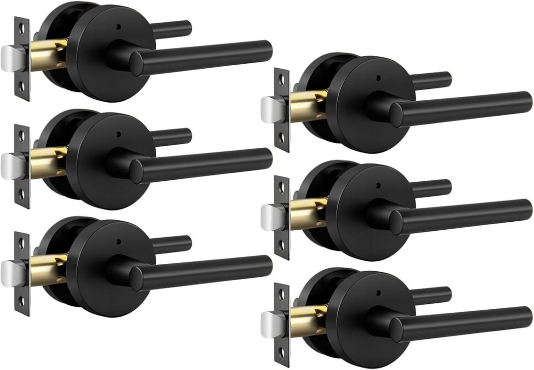 Goldenwarm Black Door Handles Interior Privacy Door Handles with Lock, Door Lever for Bathroom and Bedroom, Matte Black Door Handle Keyless Push Button Lock Door Lever(6 Pack)